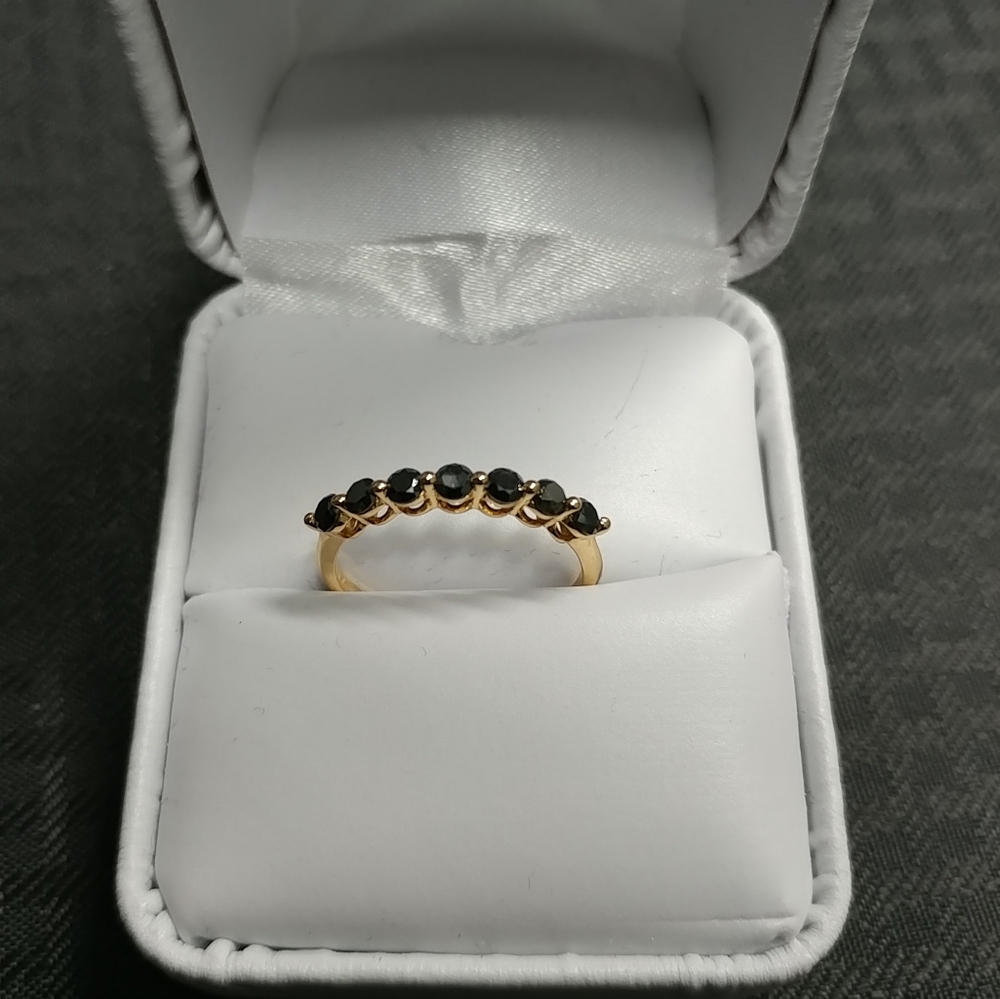 .50 ct. Black Diamond Band 14K Yellow Gold Ring Seven Round Stones Size 7